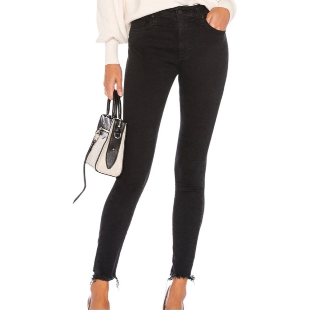 AG FARRAH Raw Hem Skinny Ankle  Black Wash Jeans Size 32